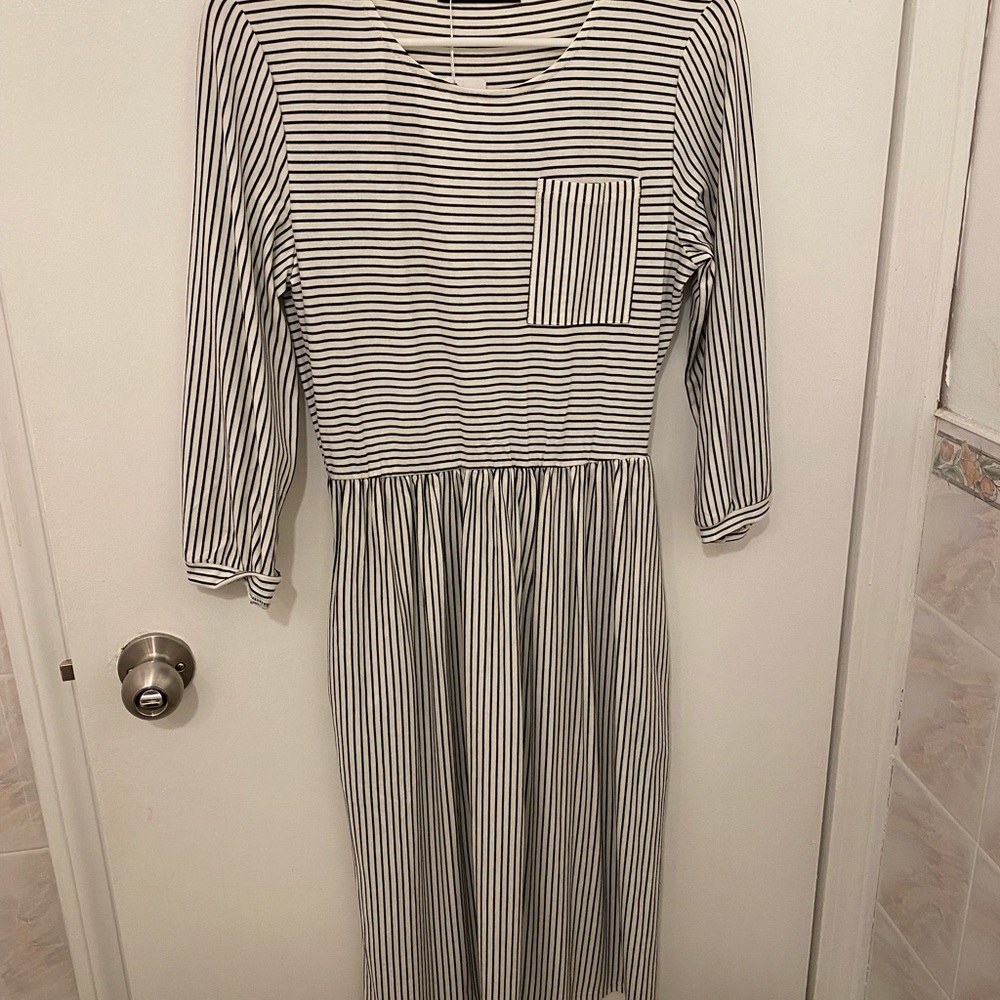 Black and White Stripe Midi Dress